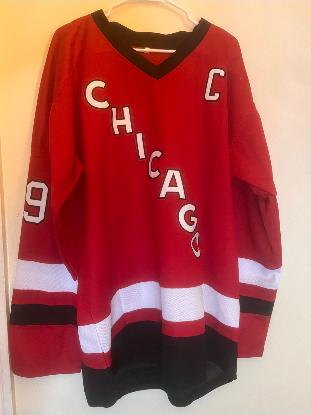 Embroidered Chicago Toews Hockey Jersey With Fight Strap